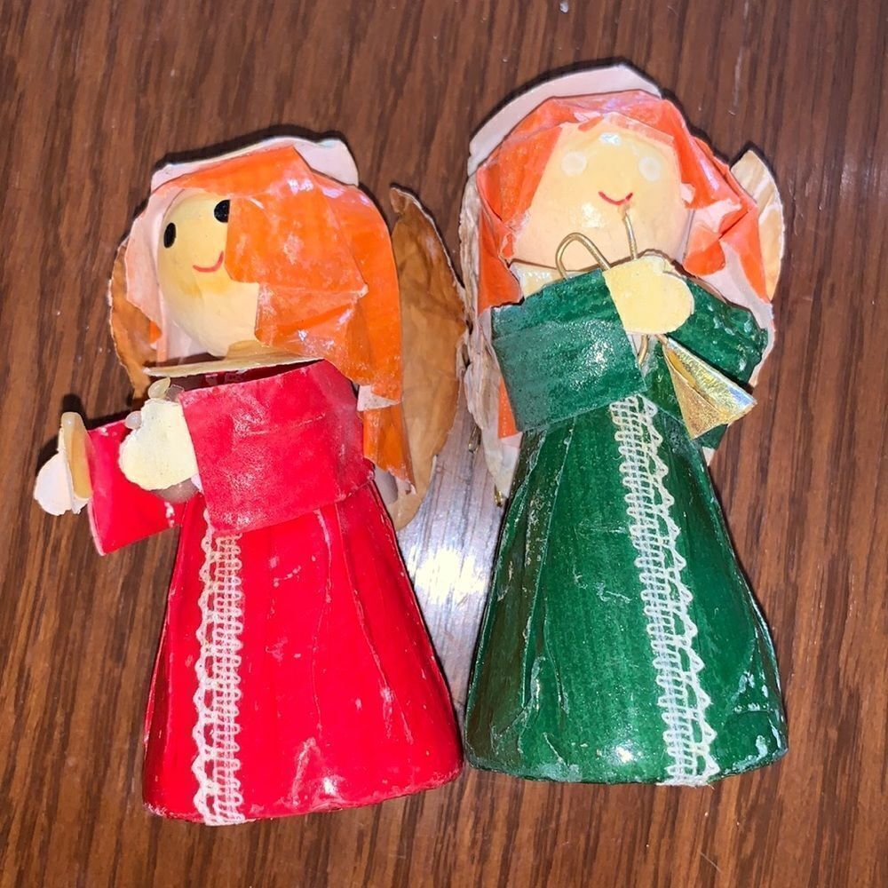 Two Vtg paper angel Christmas tree ornaments‎